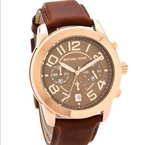 Michael Kors gold tone dial leather strap watch